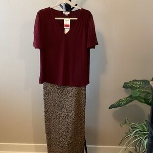 Calvin Klein Burgundy Top and Leopard Pencil Skirt set